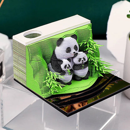 Calendario de escritorio Panda 2025 Calendario Bloc de notas Calendario de escritorio creativo Bloc de notas de bricolaje Calendario de arte 3D Tallado de papel Regalo Casa