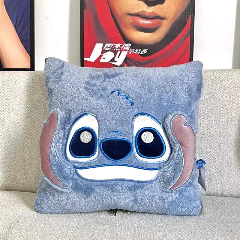 Stitch Disney Throw Pillow Blankets Two In One Kawaii Flannel Pillow Thickened Nap Blanket Living Room Cute Decoration Bedroom