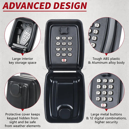 Wall Mounted Key Storage Safe Waterproof Anti-theft Key Box With Combination Lock 12-Digital Password Office Home Outdoor Use