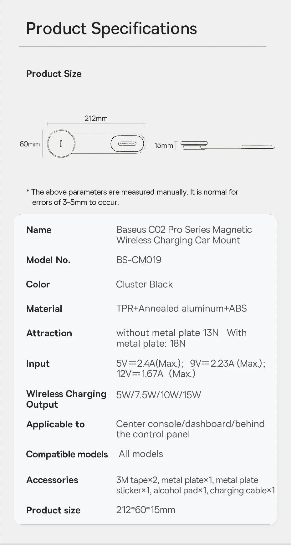 Baseus C02 Pro Series Magnetic Wireless Charging Car Mount Cluster Black