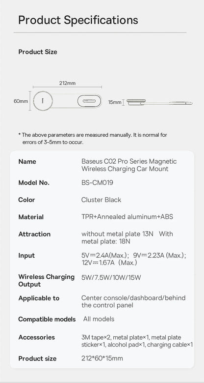 Baseus C02 Pro Series Magnetic Wireless Charging Car Mount Cluster Black