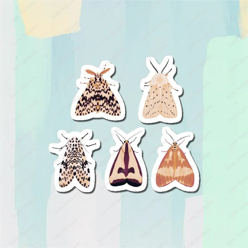 Pastel Moths 5PCS Stickers for Living Room Bumper Anime Cute Kid Car Art Print Window Home Decor