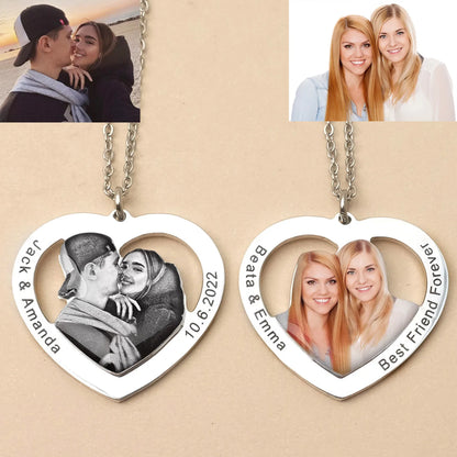 Personalized Photo Necklaces Custom Name Necklace Heart Pendant Chain Jewelry for For Lovers Family Friend Anniversary Gift
