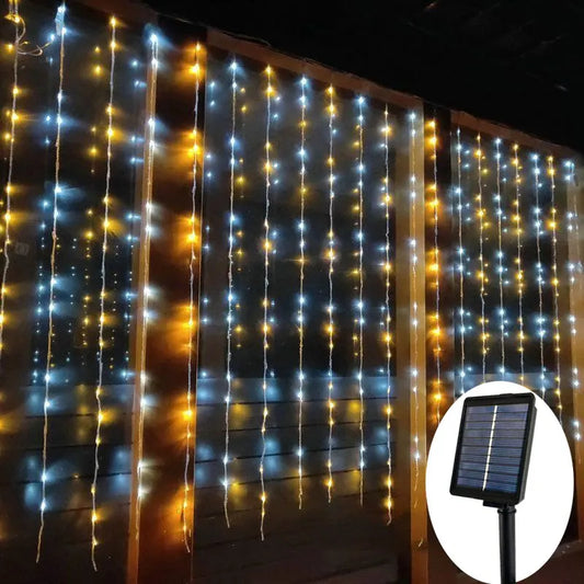6X3M 3X3M Solar Curtain Light Outdoor Led Icicle Light 8 Modes Waterfall Christmas Fairy String Light for Garden Patio Decor