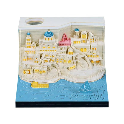 2025 Calendar 3D Notepad Block Santorini 3D Art Calendar With Led Lihjt Memo Pad Paper Notes Desk Decor Birthday Christmas Gift