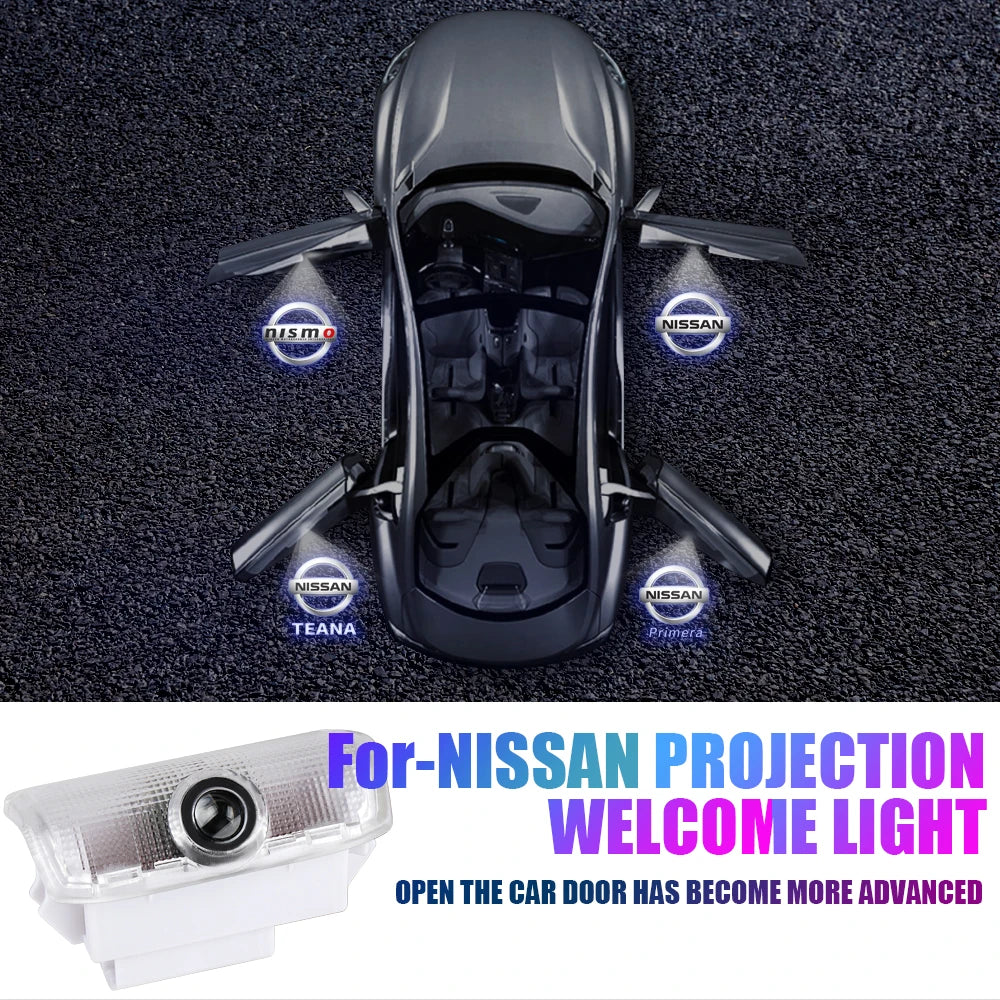 4PCS LED Car Door Welcome Lights 3D Laser Projector Lamps Auto Decoration Accessorie For Nissan Patrol 2012-2017 Teana 2008-2012