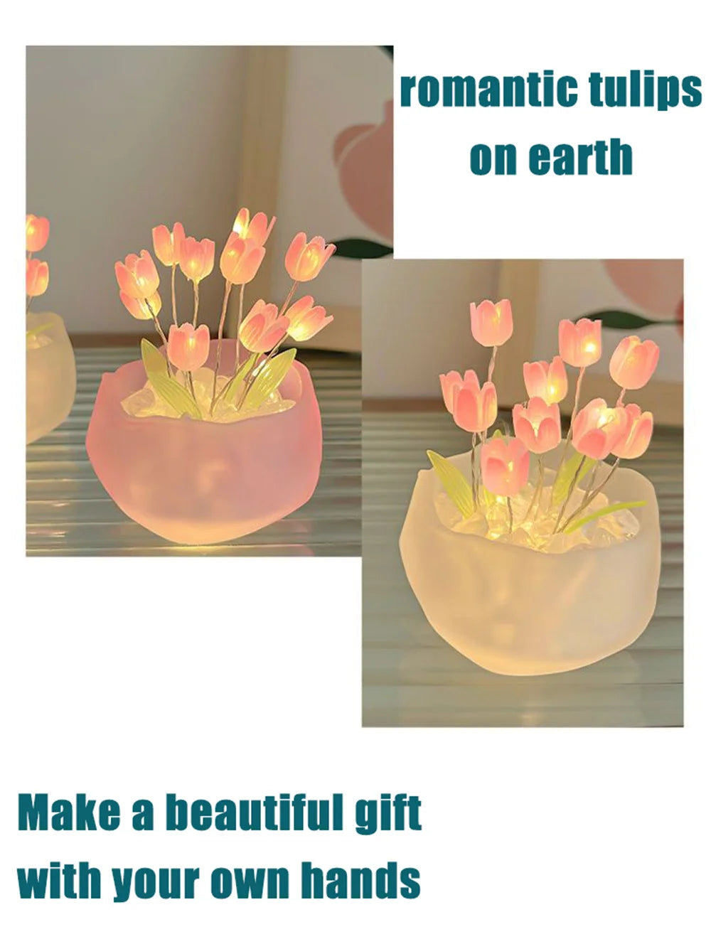 Tulip Pumpkin Nightlight DIY Tulip Night Light Cute Handmade Tulip Flower DIY Bedside Lamp for Birthday Christmas Gift Romantic
