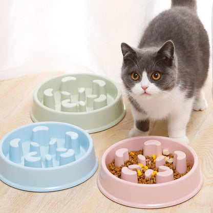 Pet Dog Bowl Slow Food Feeder Non-slip Anti Choking Cat Thickened Plastic Plate Bowls Healthy Anxiety Relief Dish Pet Supply