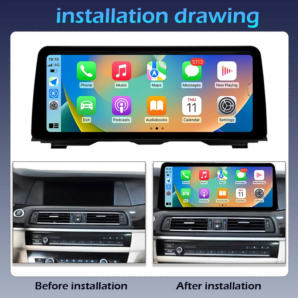 Android 14 Wireless CarPlay For BMW 5 Series F10 F11 2011 - 2017 CIC NBT System Car Radio Multimedia Video Player Navigation GPS