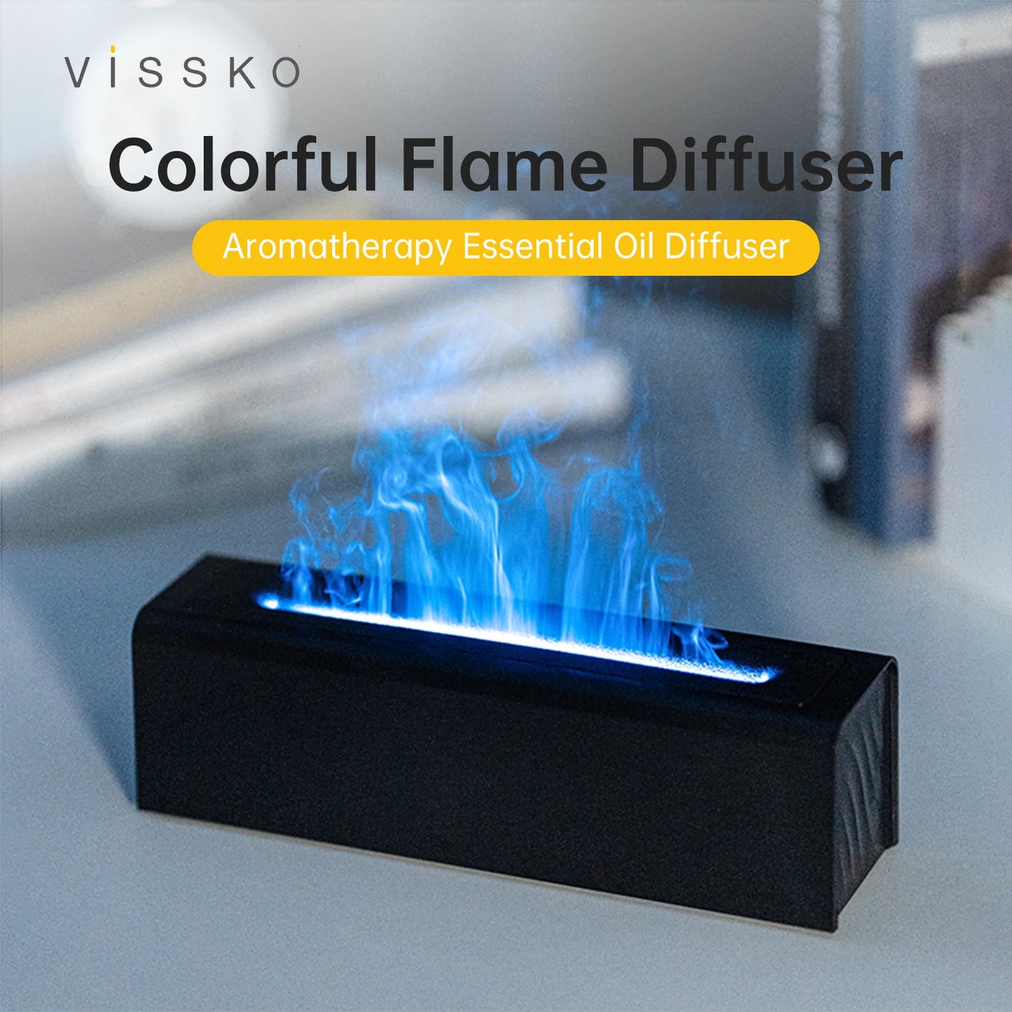 Vissko 7-Colorful Flame Diffuser USB Air Humidifier Aromatherapy Essential for Bedroom Yoga Home Oil Diffuser Fragrance Diffuser