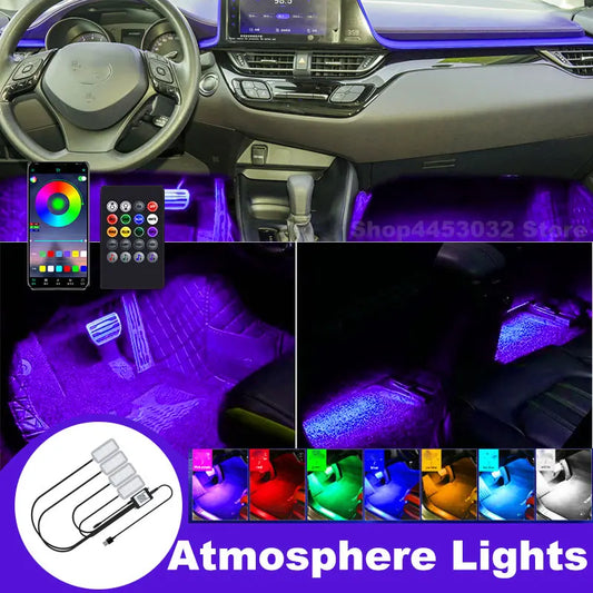 Car Foot Ambient Light RGB Led Lamp Usb For Toyota Hilux Corolla chr 4runner Crown RAV4 Wireless Remote APP Control Accessories
