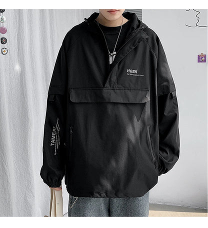 2024 New Autumn Streetwear Men Jackets Zipper Up Jacket Windbreaker Harajuku Thin Coats Loose Harajuku Oversized Outwear