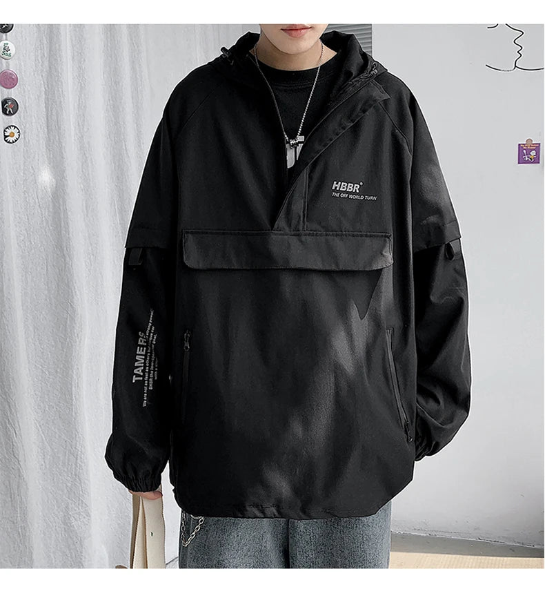 2024 New Autumn Streetwear Men Jackets Zipper Up Jacket Windbreaker Harajuku Thin Coats Loose Harajuku Oversized Outwear