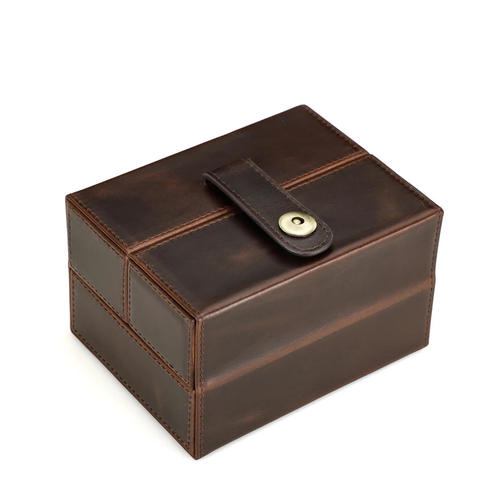 Retro Luxury Genuine Leather 2 Slots Watch Roll Case Travel Portable Organizer Display Storage Box with Pillow Handmade Gifts