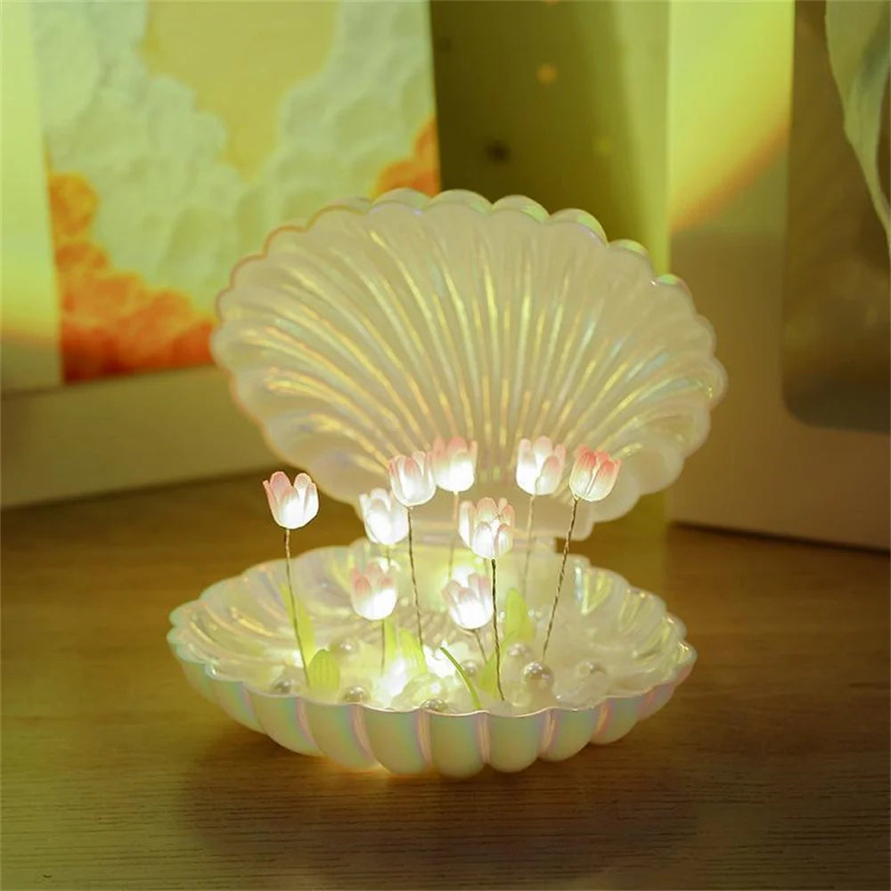 Tulip Seashell Nightlight DIY Tulip Night Light Cute Handmade Tulip Flower DIY Bedside Lamp for Birthday Christmas Gift Romantic