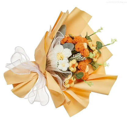 Artificial Flower Bouquets for Valentines Day, Mother Day, Crochet Flower Bouquets with Bear for Graduation Ceremony F0T4