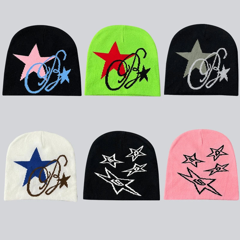 Boy Girls Hip Hop Street Hip Hop Knitting Hat Women Y2k Style Star Beanie Hat Autumn Winter Fashion Gorros Skullies Caps