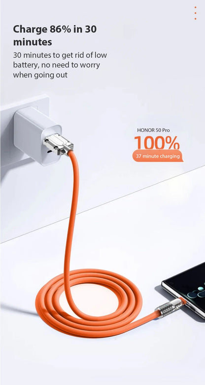 5A Super Fast Charge Type C Cable 180° Degree Rotation Elbow Cable for Xiaomi Samsung Phone Charger Liquid Silicone USB C Cable