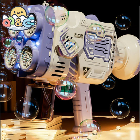 Bubble Gun Rocket Soap Bubble Machine Electric Space Launcher Children's Day Gifts Continues To Produce Bubbles with LED Light