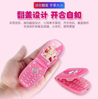 Sanrio Hello Kitty Flip Phone New Cartoon Cute Children White Pink Kawaii Mini Phone Children Birthday Gifts Fashion Model Toys