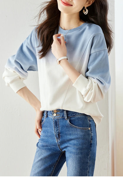 VIMLY Loose Gradient Sweatshirts for Women  Autumn Fashion Casual Round Neck Pullovers Long Sleeve Tops Female Clothes M2967