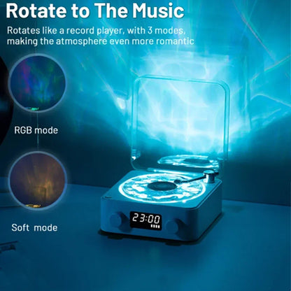 Haut-parleur Bluetooth Waves Vinyl Player avec bruit blanc, haut-parleur rétro pour platine vinyle, aide au sommeil, haut-parleur en forme de Vitrola avec lumière RVB