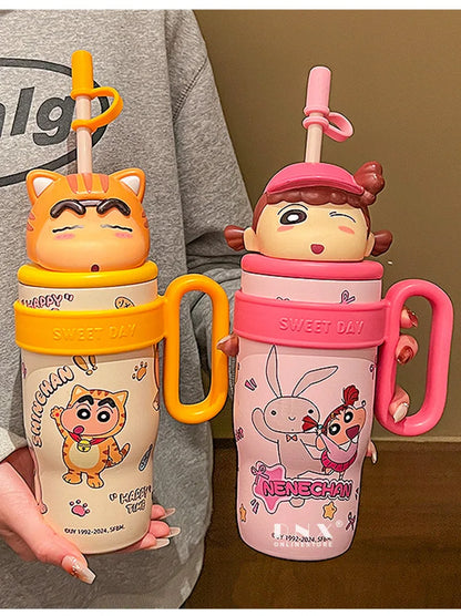 800Ml Crayon Shin-Chan 316 Stainless Steel Thermos Cup Cute Cartoon Doll Couple Water Cup Large Capacity Straw Cup Gift Toys