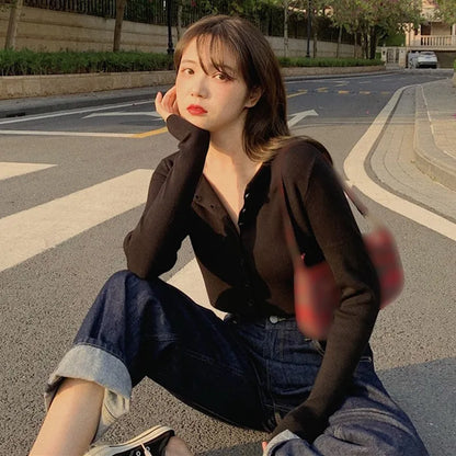 Autumn Spring Slimming Machine Short Top Cardigan Long Sleeve T-shirt One Size
