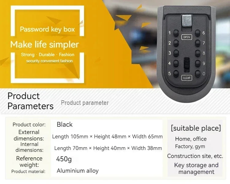 Password Key Box Wall-mounted Heavy-duty Metal Password Box Key Lock Box Outdoor Waterproof Storage Anti-theft Password Lock