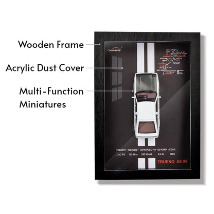 3D Wooden Photo Frame With 1/32 Diecast Metal Miniature Toy Car, 12 Inches Wall Decoration Suitable for Modern Style Living Room