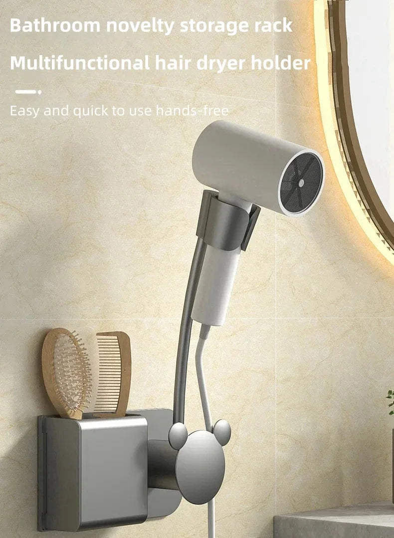 Bathroom Shelf on The Wall Without Drilling Multifunctional Storage Shelves Organizer Bathroom Hair Dryer Holder Toilet Cradle