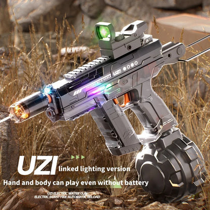 2024 Hot Sale Electric continuous firing UZI water gun pulse linkage chamber flame special effect children's water play toy