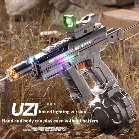 2024 Hot Sale Electric continuous firing UZI water gun pulse linkage chamber flame special effect children's water play toy