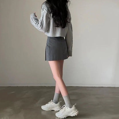 Twists Knit Short Coat Long Sleeve Zipper Sweater Casual Women Cardigan Vintage Winter Korean Chic Elegant 2024 Lady Trend Top