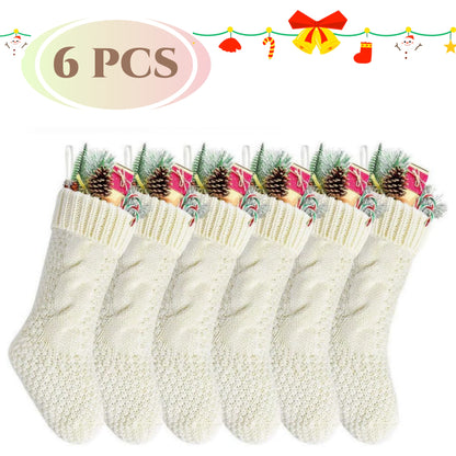 4/6PCS Christmas Stockings Knit Xmas Stockings 18 In Large Fireplace Hanging Stockings For Holiday Christmas Tree Party Decor
