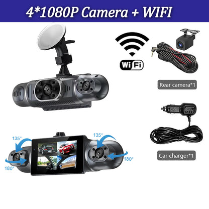 360 Degrees 4Camera GPS Car DVR 4*1080P Video Recorder WIFI APP Dash Cam Front right left Rear View camera 24h Parking Monitor