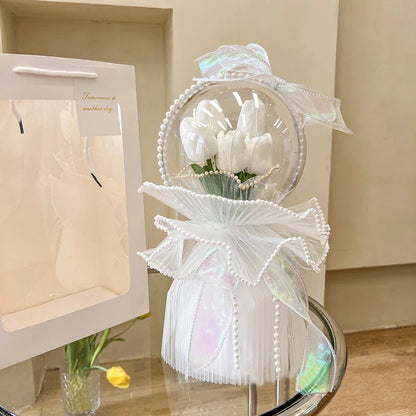 Artificial Flower Tulip Bouquet 5Heads Real Touch Fake Flower Wedding Birthday Party Decoration Mother's Day Pearl Bouquet Gifts