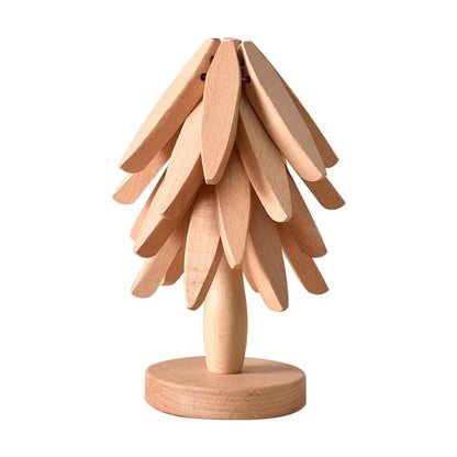 3/4Pcs Walnut Tree Table Mat Set Natural Foldable Wooden Tree Trivet for Hot Dishes Pot Bowl Teapot Holder Placemat