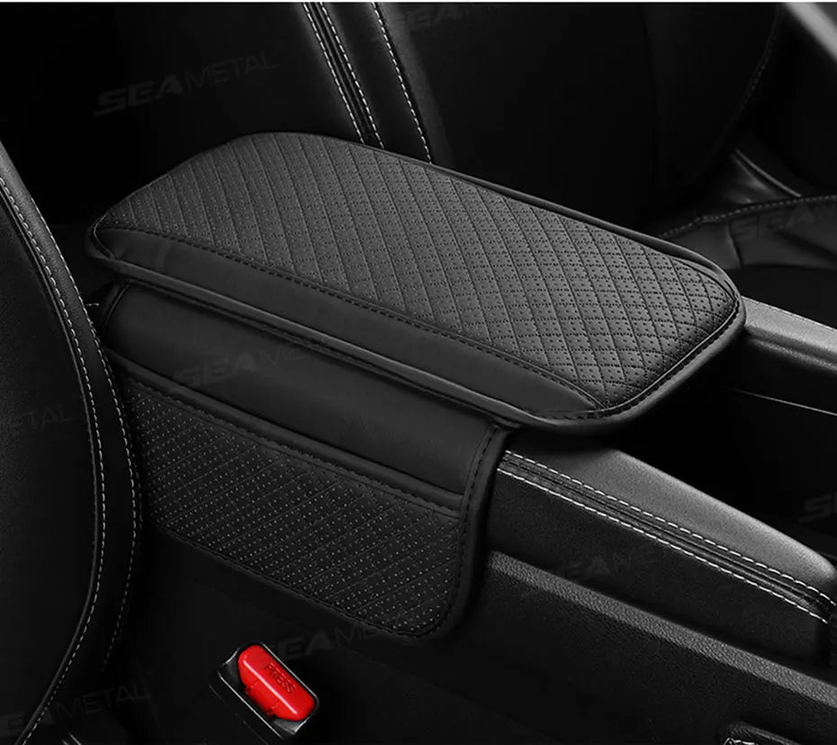 SEAMETAL Car Arm Rest Cover Cushion Wear-Resistant Center Console Box Protector Anti Slip Armrest Box Pad with Storage Pocket