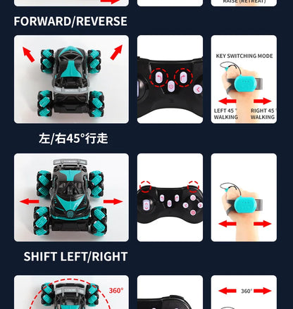 RC Car Mini Stunt Drift Car Gesture Sensing with Led Lights 2.4G Radio Remote Control Electric Toy Power Wheels Off Road Racing