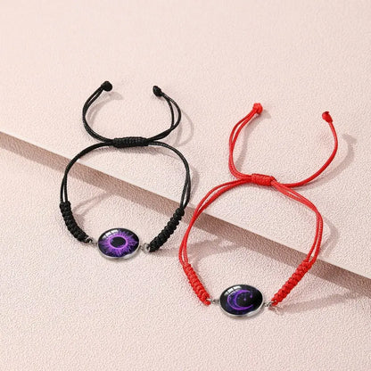 2Pcs Romantic Couple Bracelet Stainless Steel New Sun and Moon Lovers Charm Bracelet Glow in The Dark Adjustable Woven Bracelet