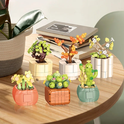 Succulent Plant Potted Building Blocks Simulated Flowers Daisies Simulated Flowers Desk Home Decoration Ornaments Children's Toy