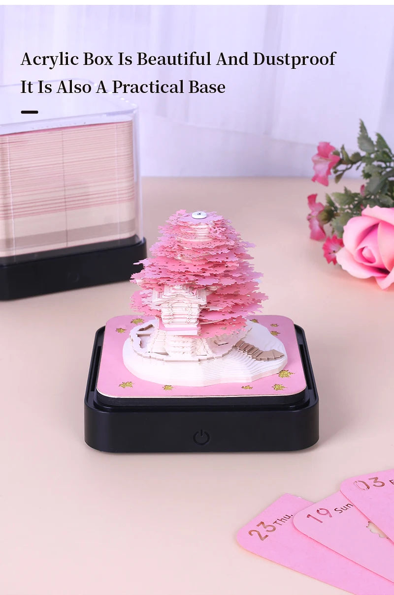 Omoshiroi Block 3D Notepad 3D Calendar 2024 Sakura Tree House 284Sheets Memo Pad Sticky Notes Paper Cute Notepads Christmas Gift