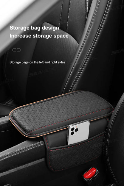 SEAMETAL Car Arm Rest Cover Cushion Wear-Resistant Center Console Box Protector Anti Slip Armrest Box Pad with Storage Pocket