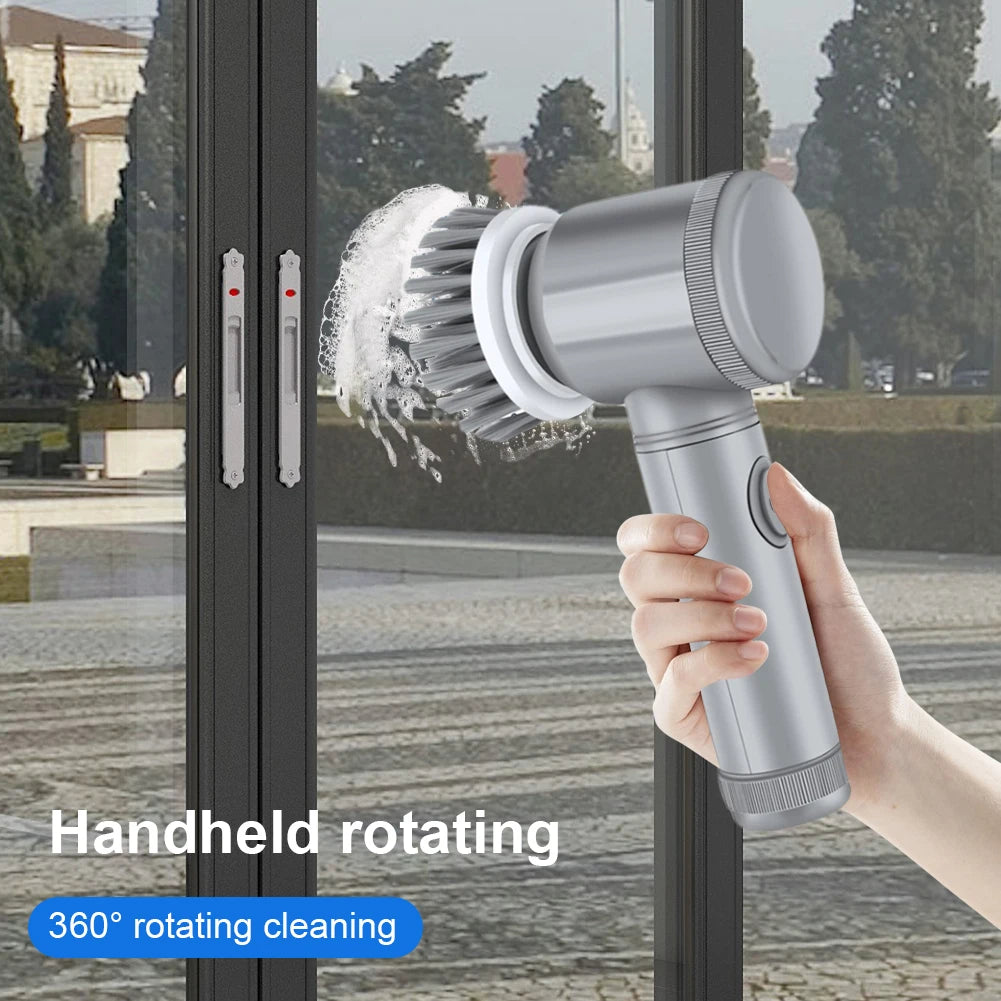 5 In 1 Electric Spin Scrubber with 5 Replaceable Brush Heads Electric Washing Up Brush 360 Degree Rotating for Tiles Glass Grill