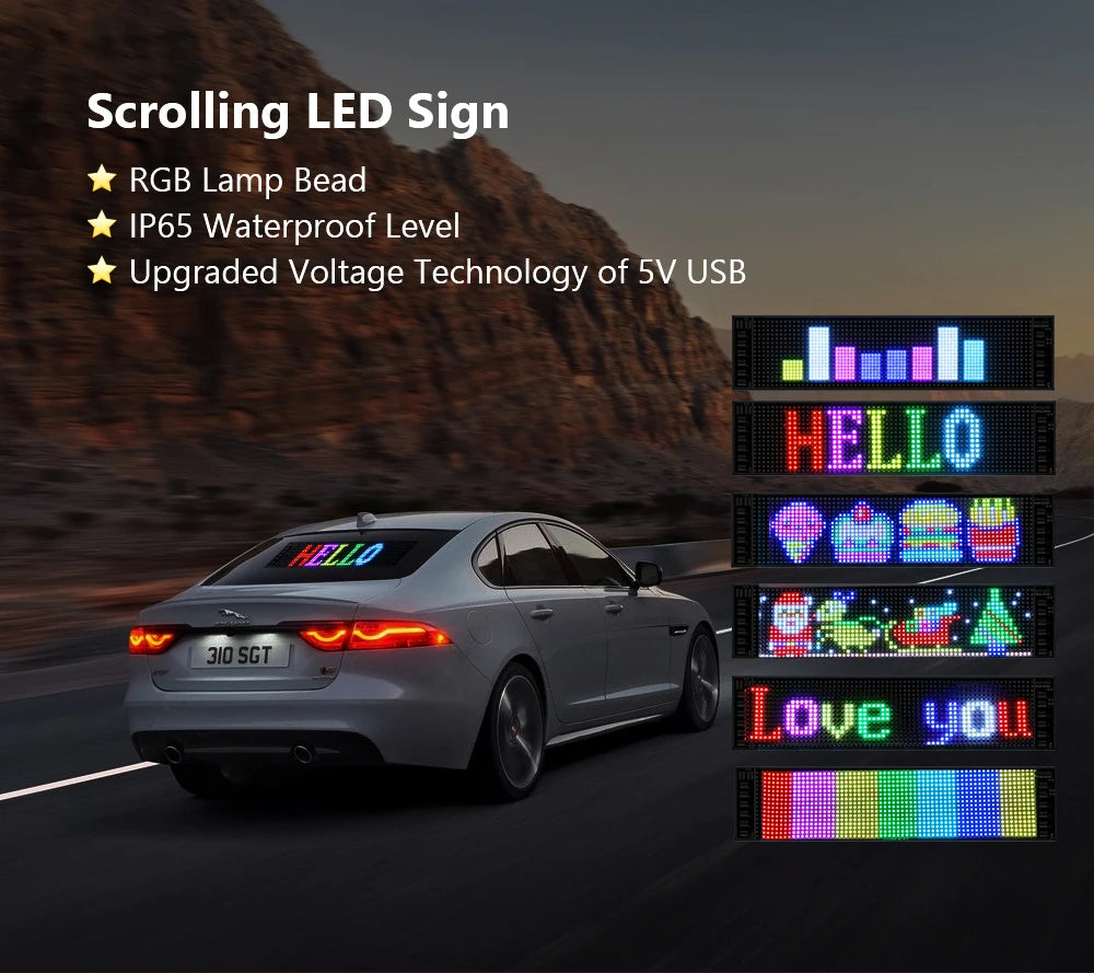 USB LED 5V Matrix Pixel Panel Light Bluetooth App Control Scrolling Advertising LED Car Sign Animation Programmable For Car Shop