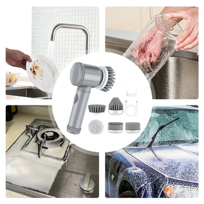 5 In 1 Electric Spin Scrubber with 5 Replaceable Brush Heads Electric Washing Up Brush 360 Degree Rotating for Tiles Glass Grill