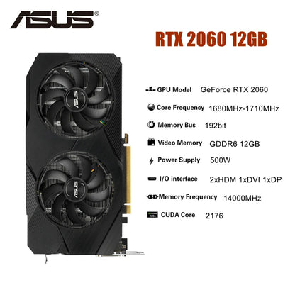 2024 Used ASUS RTX 2060 Super 6GB 8GB 12GB GDDR6 192bit Video Cards GPU Graphic Card RTX2060