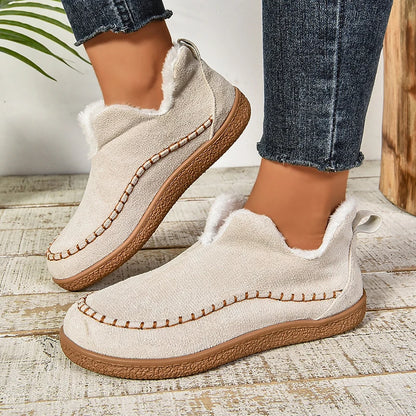 2024 New Hot Sale Suede Leather Ankle Boots Women Round Toe Thicken Fuzzy Snow Boots Comfortable Flat Anti-Slip Booties Mujer