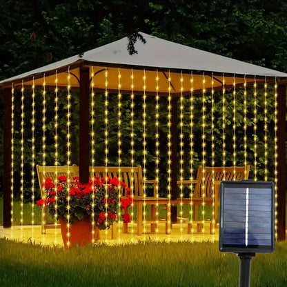 6X3M 3X3M Solar Curtain Light Outdoor Led Icicle Light 8 Modes Waterfall Christmas Fairy String Light for Garden Patio Decor
